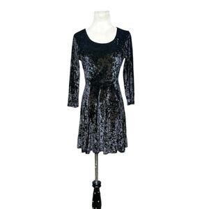 Nanette Lepore black velvet 3/4 sleeves fit and flare mini dress size M